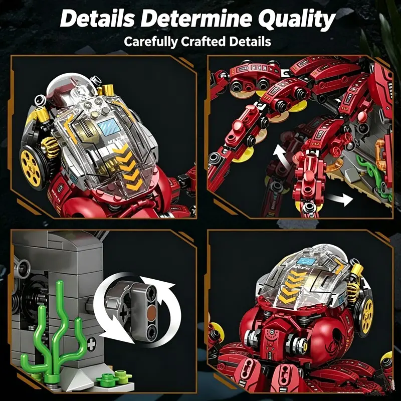 1 Set Cyberpunk Deep Sea Kraken Building Blocks, Articulated Mechanical Octopus Model with Submarine Cockpit & Flexible Tentacles, STEM Educational Toy for Teens Adults Age 12+, Collectible, 2026 Hot Sale