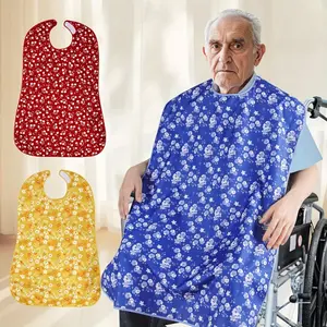 Extra Large Adult Bib for Elderly Men & Women, Quick-Dry Waterproof Clothing Protector, Floral Print, Lightweight Soft Reusable Feeding Bib with Closure, Easy Clean for Seniors, Nursing Home, Home Care & Hospital Patients