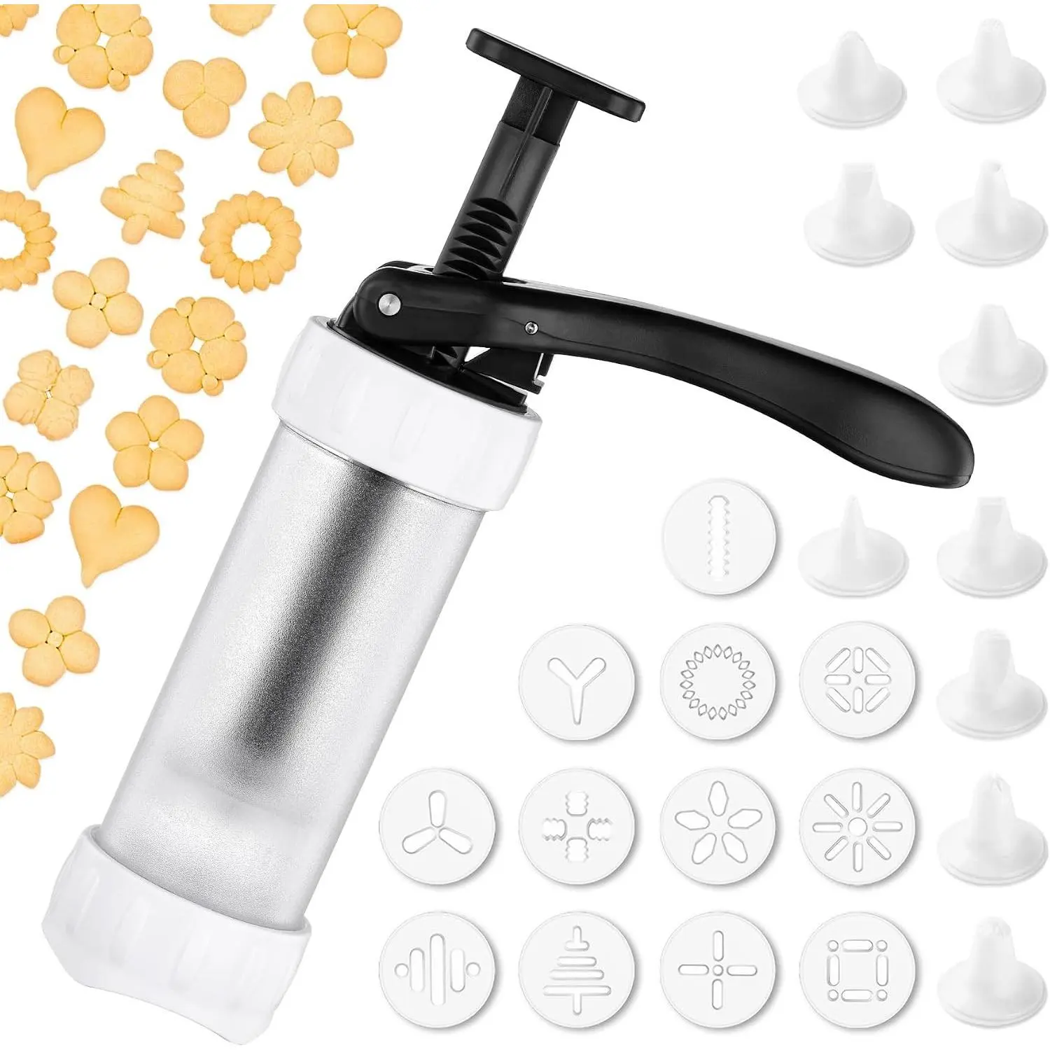 Cookie Press & Churro Maker Set, with 12 Discs and 10 Cake Decorating Tips, Baking Tool for Biscuit & Churro, White