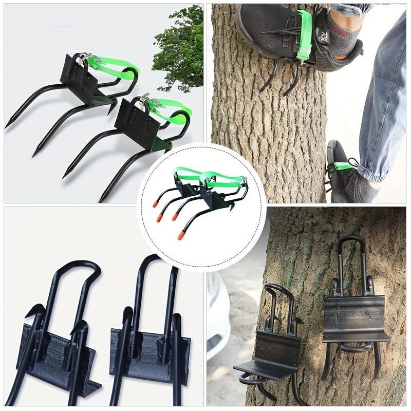 Tree Climbing Tools Set, Outdoor 2 Climbing Equipment & 2 Elastic Strap, Elastic Strap & Climbing Grip Set, Non-slip Special Climbing Stairs Pole Spikes for Boots