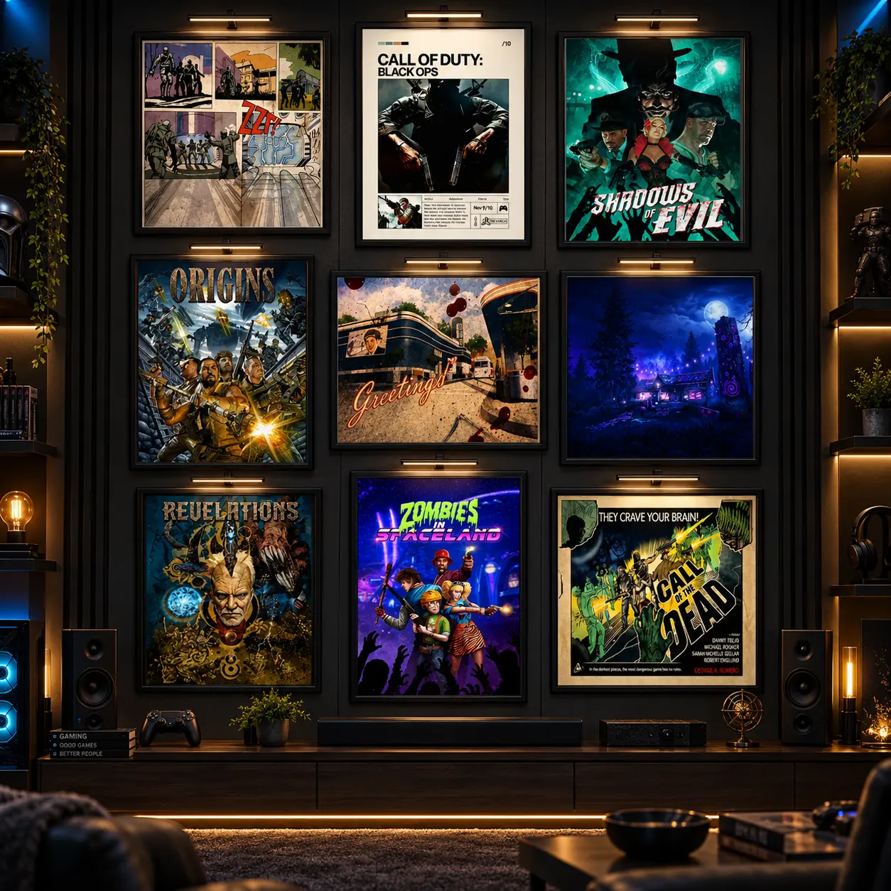 9-Piece Retro Zombie Gaming Wall Art Set, Action Adventure Poster Collection for Game Room, Bedroom, Media Room and Gamer Decor