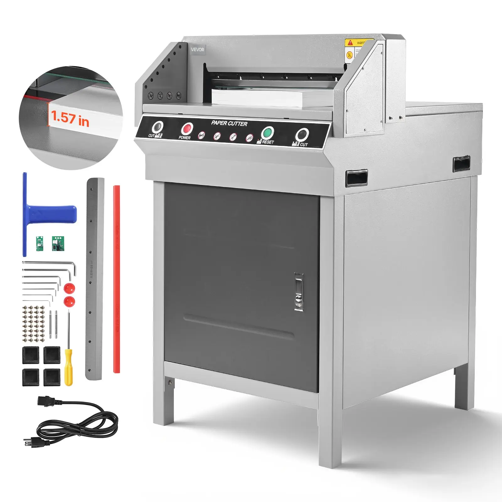 VEVOR Electric Paper Cutter - Heavy Duty Metal Body Electric Guillotine Trimmer, 17.72" Wide Cutting, 1.57" Thickness, Infrared Function, Spare Blade for Office Cutting Supplies