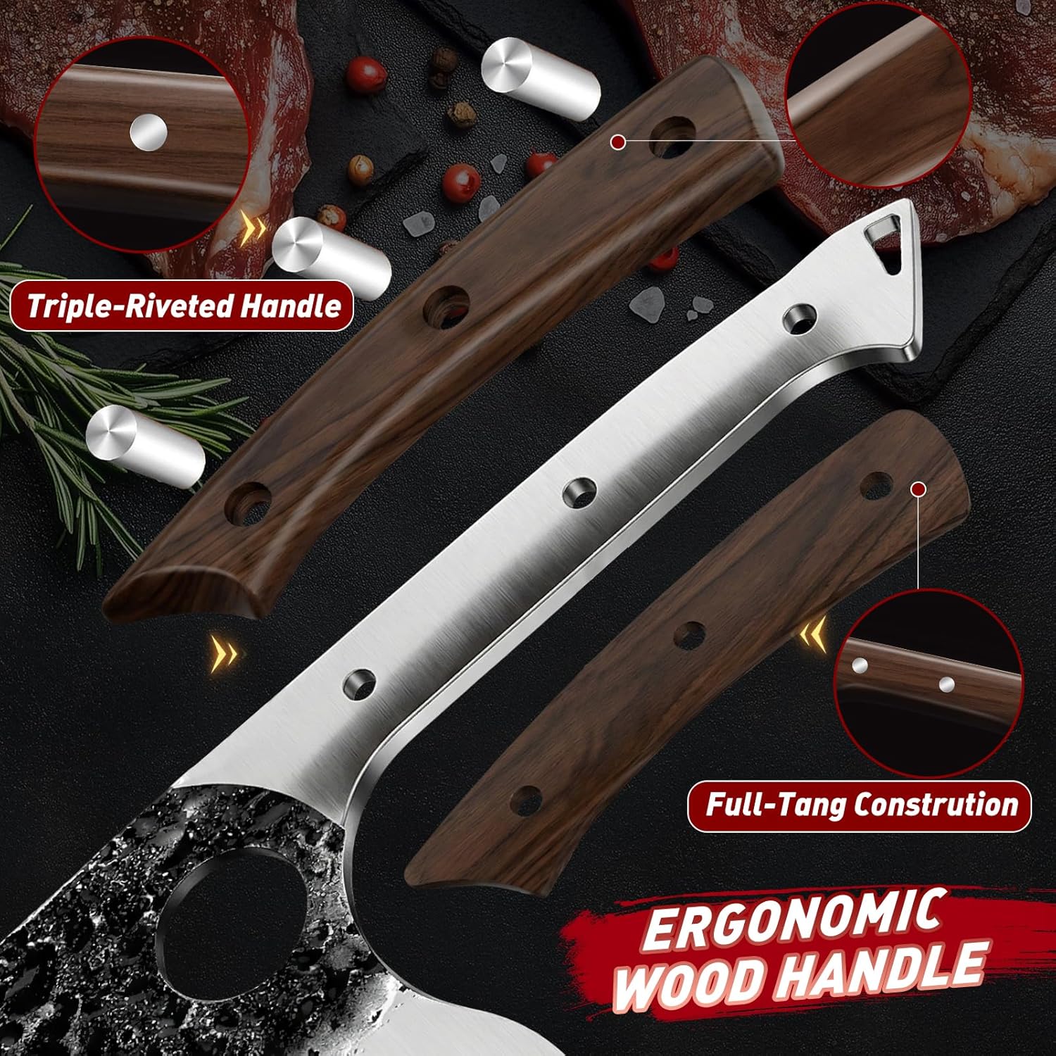 MDHAND Butcher Knife Set,  18Pcs Hand Forged Serbian Chef Knife Set with Bag, High Carbon Steel Full Tang Kitchen Knives Set, Meat Cleaver & Boning Knife for Brisket Trimming BBQ Camping, Gift for Men