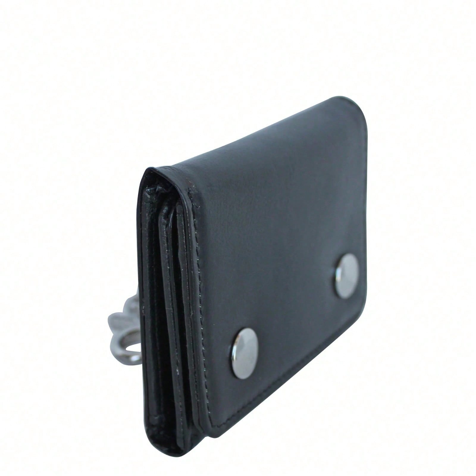 Men's Chain Wallet With Laser-Embossed Skull Design And Two-Snap Closure - Black Halloween