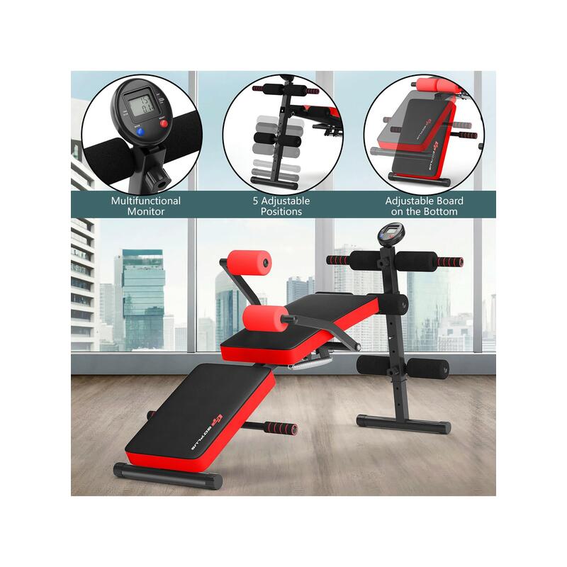 sport equipment  Goplus Multi Functional Foldable Weight Bench Adjustable Sit up Board w Monitor Red