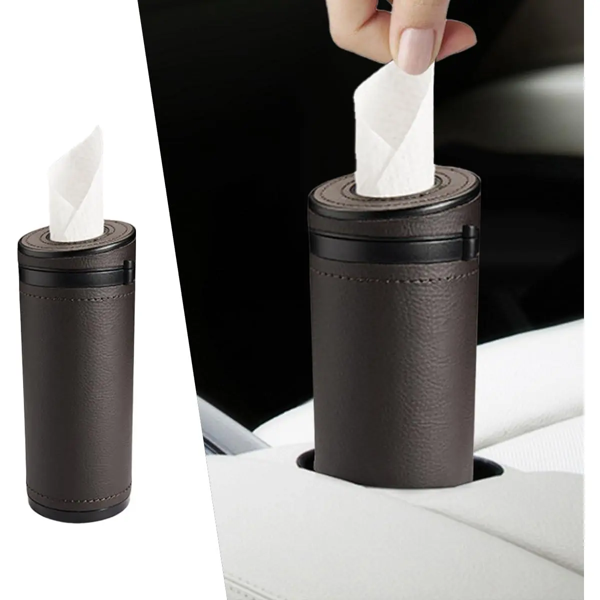Tissues Holder, Multifunctional Tissue Cylinder Boxes,  Tissues Canned, Travel Tissue Tubes,  Box Container Fit for  Cup Holder  Bathroom Office (Brown)