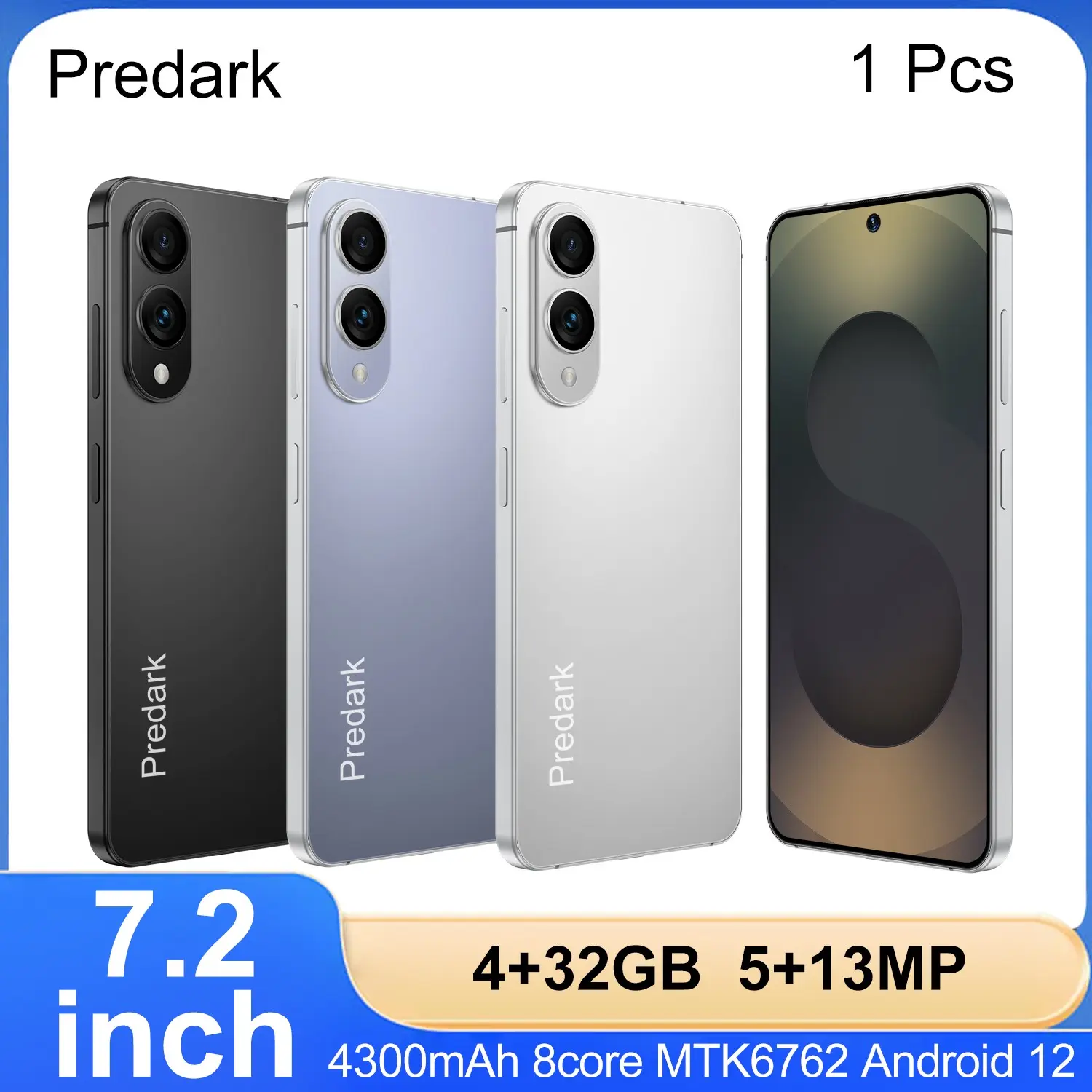 Predark 7.2 Inch Large Screen Smartphone, 4+32GB Memory, Dual Camera, 4300mah Battery, Octa-Core Processor, Android 12, Dual Sim
