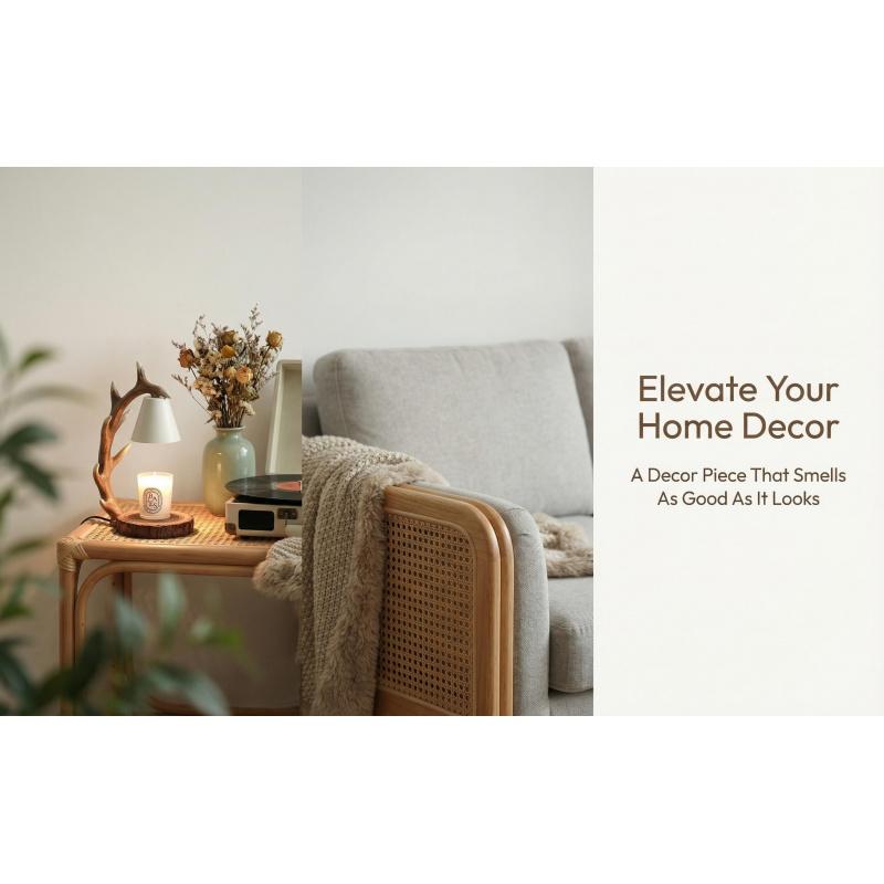 Minimalist Antler Wax Melt Warmer Lamp Solid Wood Resin Low Temp Safe Home Decor Aromatherapy for Bedroom Living Room Bathroom Gift Set