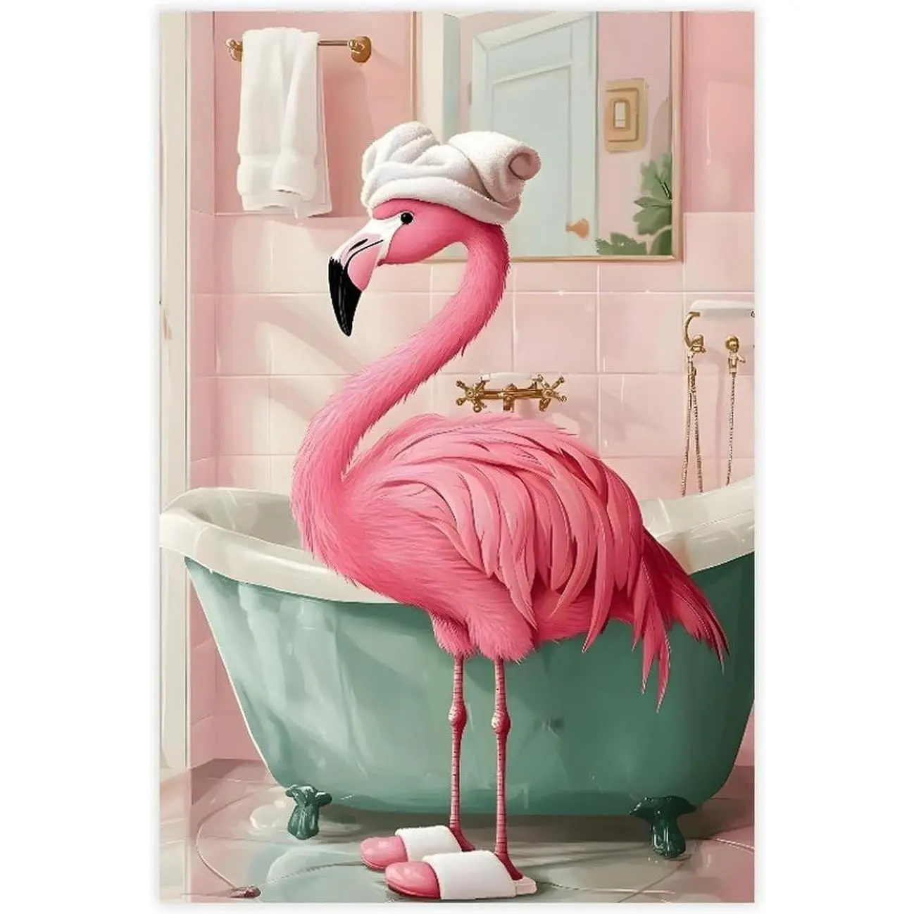 Flamingo's Spa Day Poster Wall Art Print Vintage Canvas Wall Art Wall Decor Aesthetic Modern Living Room Bathroom Decor Poster 24x36inch(60x90cm) Unframe-style