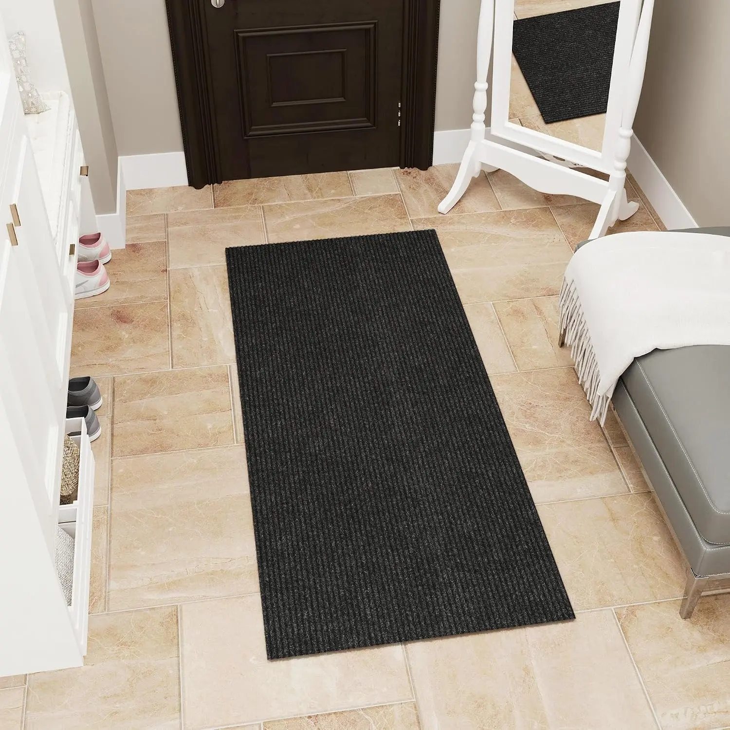 Mud Mat 2' x 4' Entryway Rug - Non-Slip Scraper Doormat for Muddy Paws, Dirt Trapping Indoor/Outdoor Mat for High-Traffic Areas, Kitchen, Garage, Patio, Black