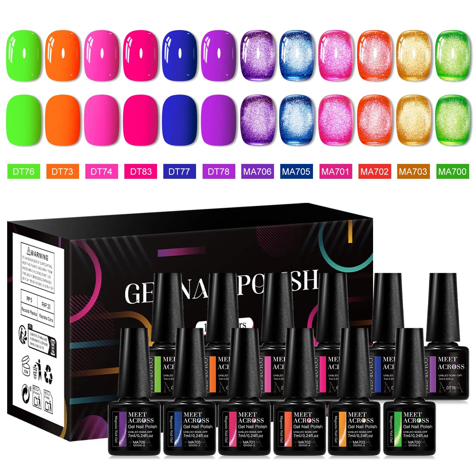 MEET ACROSS Neon Gel No Chip Nail Polish Set, Summer Voyage Sunstripe Summer Nails, 12 Colors Summer Gel Nail Polish Set, Soak Off UV LED Neon Nails, Long-Lasting Manicure Salon DIY Nail Art for Holiday