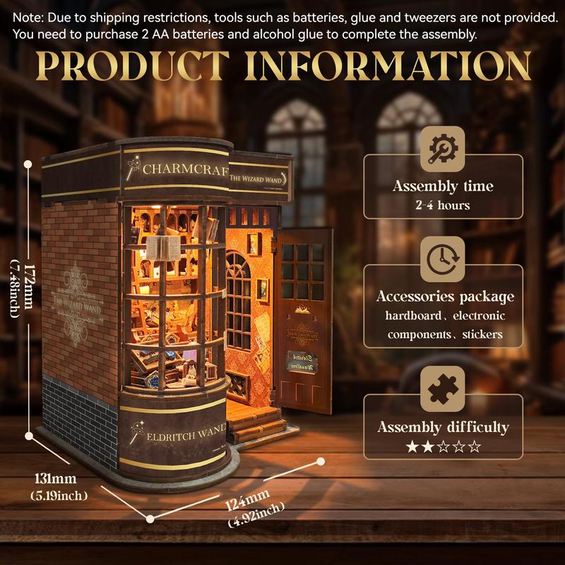 Magic World 3D Wooden Handmade Puzzle, DIY Book Nook Kit, DIY Model Kit, 3D Desktop Decoration Ornament, DIY Model Kit for Bookshelf Decoration