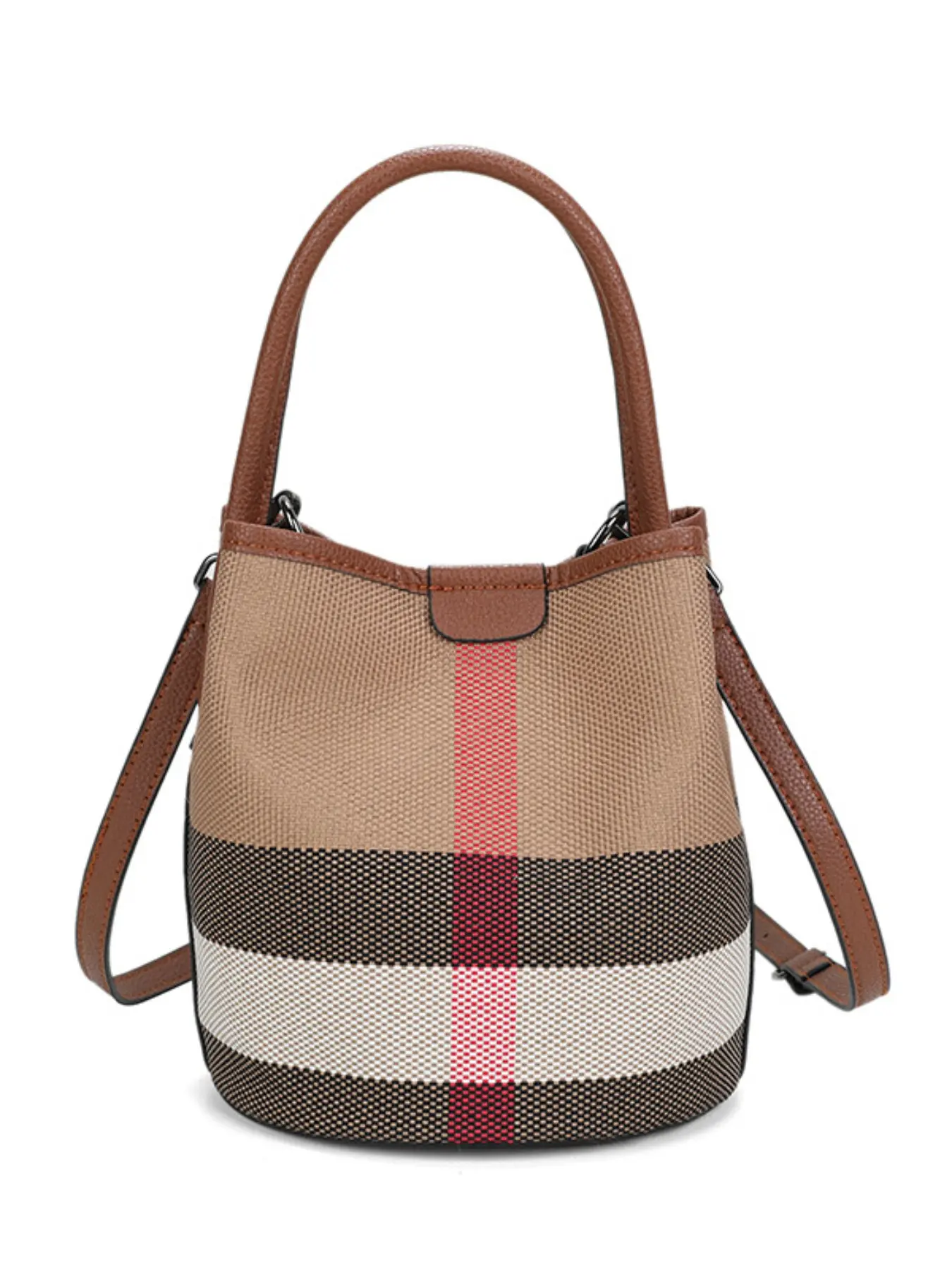 Trendy Plaid Bucket Bag Mother-And-Child Design, Fashionable Versatile Women's Handbag, Crossbody Shoulder Bag, Stylish Daily Accessory