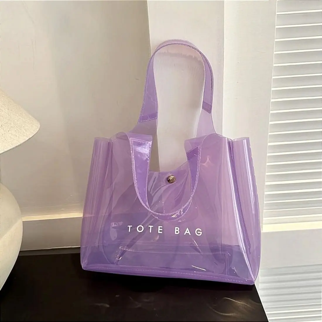 PVC Tote Bag for Women, See Through Casual Purse with a Transparent Body, High-Capacity Carryall for Beach & Stadium Use, See Through Clothing, Shoulder Strap, Colorblock, Waterproof Pvc, Stadium Ready, Sporty Look, Large-Capacity, Athletic, Cotton