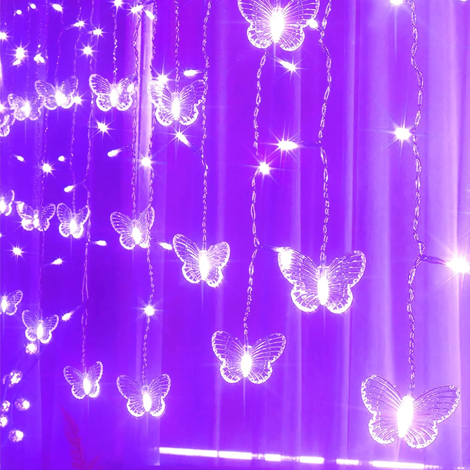 Butterfly Curtain Fairy Lights USB Plug in,8 Modes 120 LED 20FT  Twinkle Timer String Lights with Remote,  Copper Wire for Bedroom Valentine's Day Wedding Party()