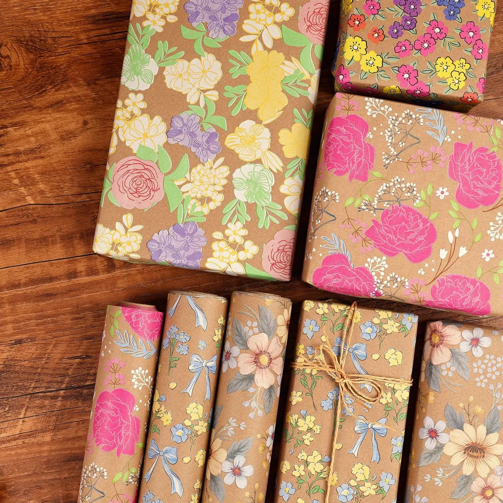 Wild Flower Wrapping Paper Roll, 17x118 Inches Kraft Floral Design, Perfect for Gifts, Birthdays, Weddings, Bridal Shower, Engagement