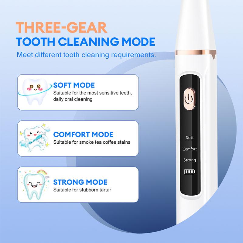 Ultrasonic Dental Cleaner Electric Tooth Cleaning Tool, Adjustable 3 Modes LED Light Fresh Breath Oral Hygiene Home Use