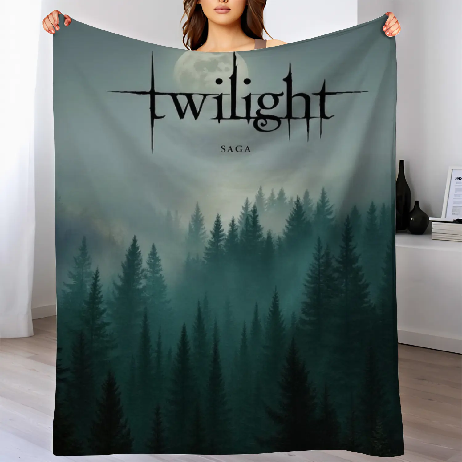 Twilight Saga Forest Moon Thick Flannel Blanket (130x100 cm) - All-Season Portable Camping Bedding, Machine Washable, Book Lover Gift, Living Room Decorations, Cozy Setup, Watch Party Essential, Snug as a Bug in a Rug Forest Scene Bedspread Throw