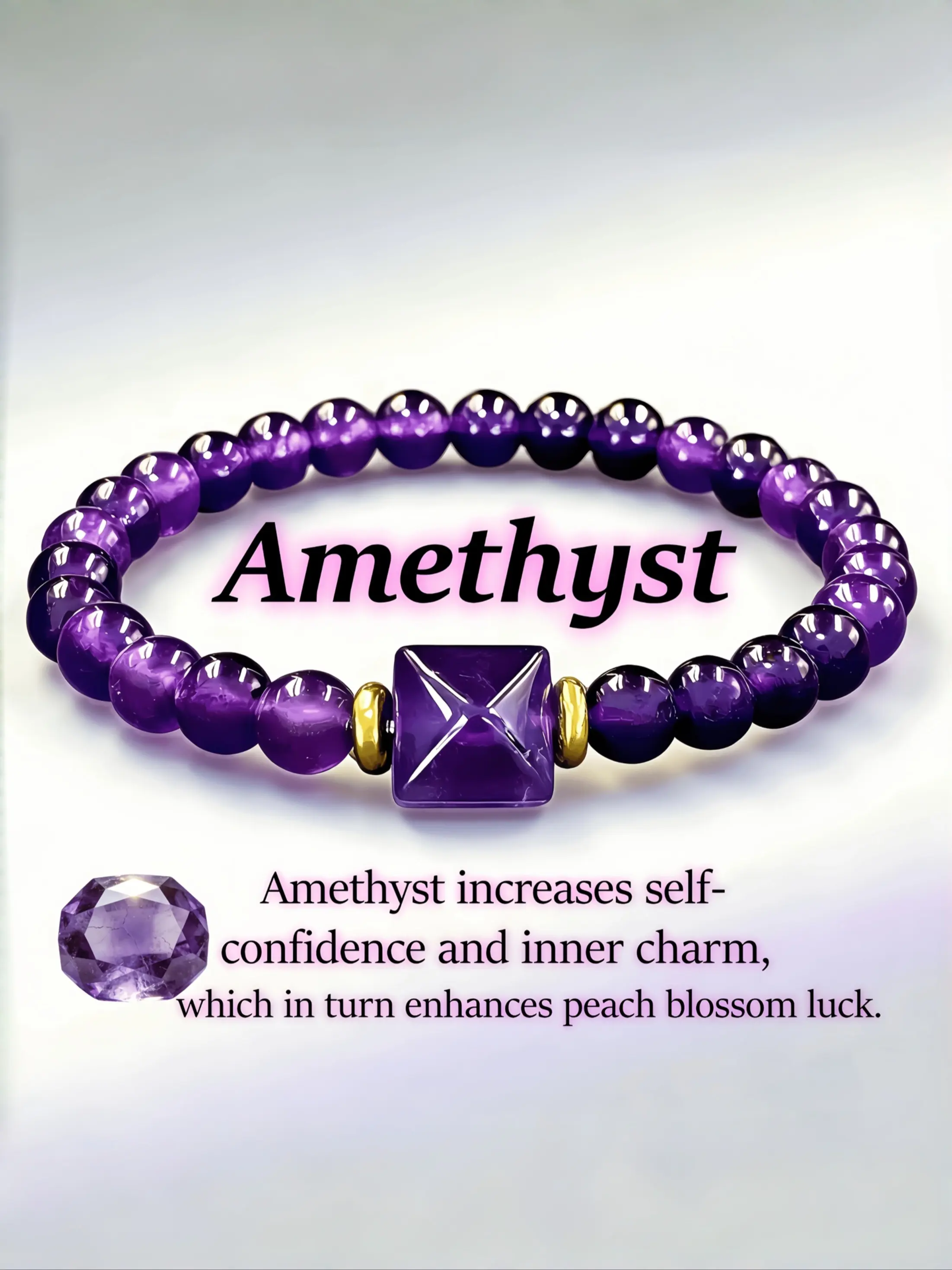 Natural Amethyst Pyramid Bracelet 6mm, Wisdom & Emotional Stability, Enhances Personal Charm, Ideal Gift for Love & Friends, Perfect for Daily Wear