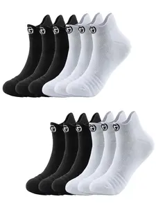 12 Pairs Men's Thickened Loop Sport Socks, Breathable Running Socks, Basketball Socks, Ankle Bare Socks, Solid Large Size, Spring Fall Gift Socks
