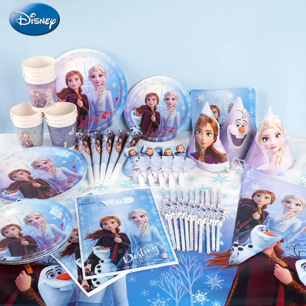 Disney Official Frozen Birthday Party Supplies Set, Disposable Plates Cups Napkins, Tablecloth Banner Decor, Halloween Xmas Gift