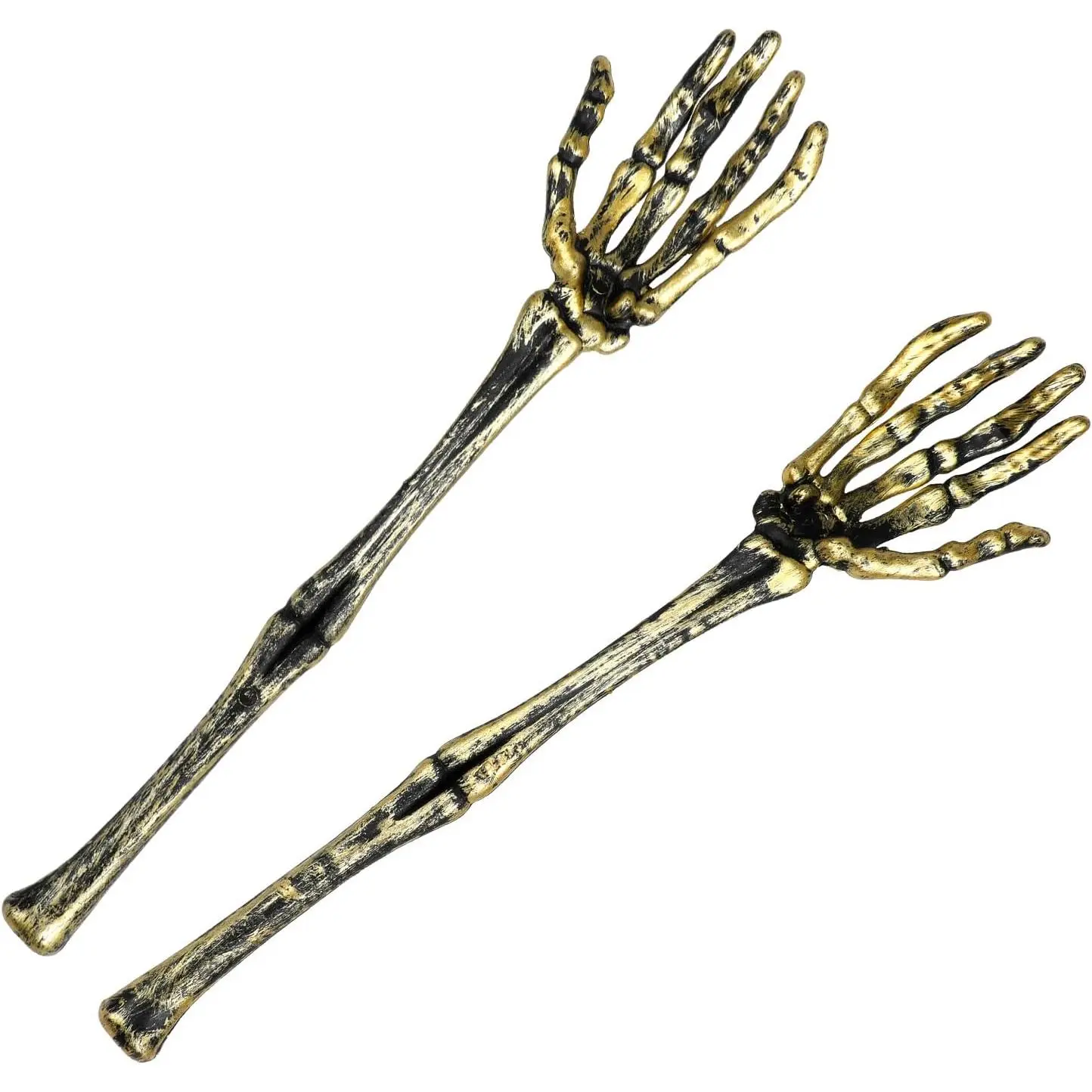2 count Halloween Skeleton Hands Decor for Yard, Golden Skeleton Arms for Scary Halloween Lawn Decorations and Haunted House Cemetery