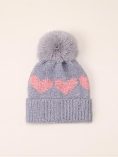 Newborn Knit Hat for Babies 1-3 Years Old, Heart Design Fuzzy Ball Beanie, Warm Winter Outdoor Cap, Casual Daily Commute Wear, Winter Skull Cap