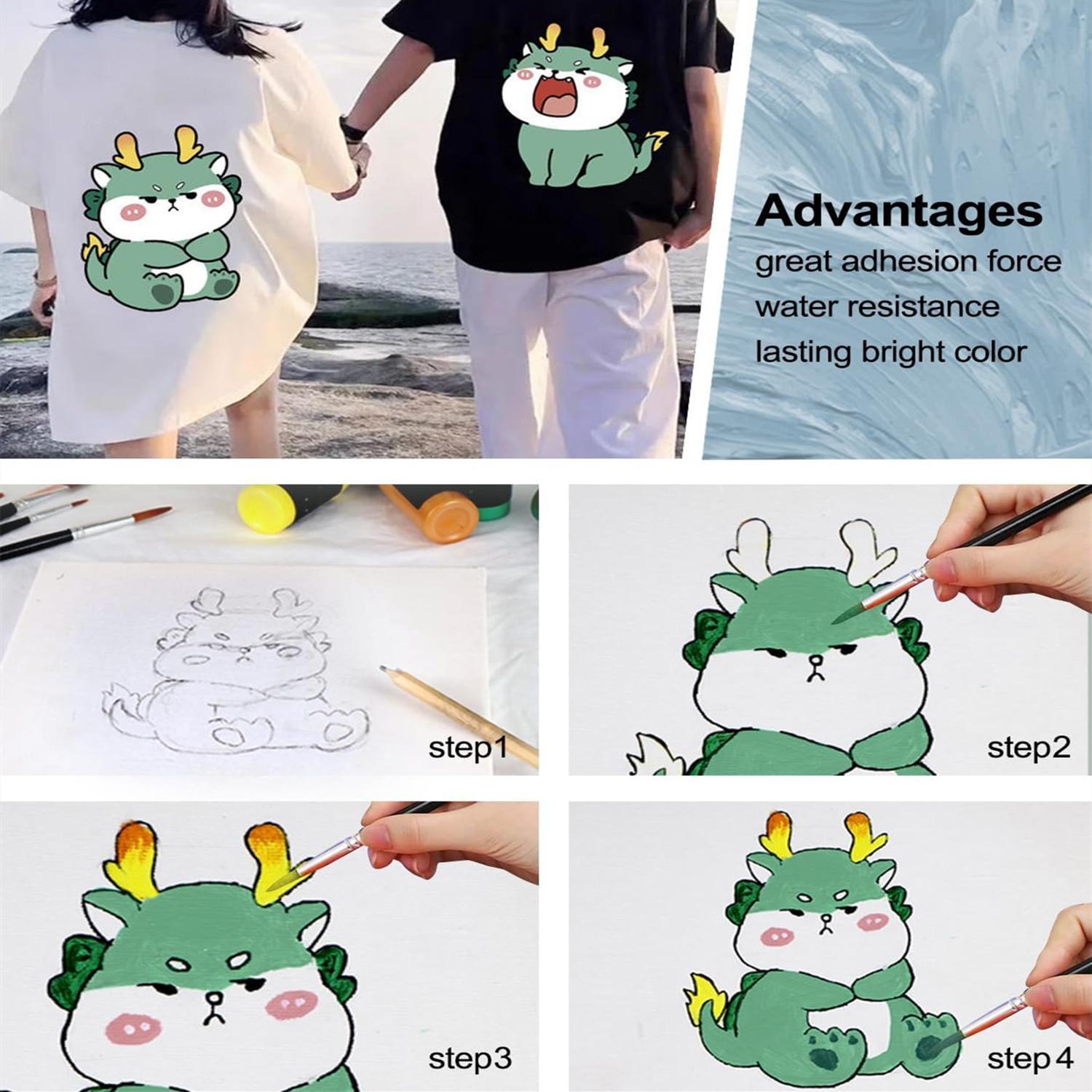 Colorful Fabric Paint Set, 12/24 Colors Fabric Paint with Brushes, Non-toxic Slick Painting Set for Adults, Beginner & Artists, Diy Painting Supplies