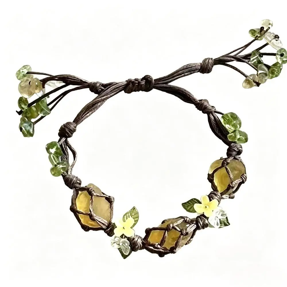 Elegant Floral Blossom Stone Boho Macrame Charm Bracelet - Pastel, Crystal Daisy, Decorative Straps, Fairy Potion Aesthetic Bangles, Nature Lover Outfit Upgrade Accessory, Pastel Boho Bracelets & Bangles, Crystal Flower Bracelets & Bangles