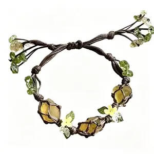 Elegant Floral Blossom Stone Boho Macrame Charm Bracelet - Pastel, Crystal Daisy, Decorative Straps, Fairy Potion Aesthetic Bangles, Nature Lover Outfit Upgrade Accessory, Pastel Boho Bracelets & Bangles, Crystal Flower Bracelets & Bangles