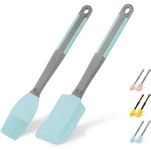 Silicone Basting Brush & Spatula Set, Extra Long Heat Resistant, for Baking Scraping Mixing BBQ Grill Kitchen Cooking, Ideal for Spreading Oil Butter Sauce, Blue