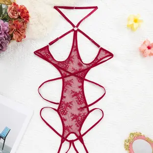 Ultra Thin Lace Camisole Sexy Bodysuit Nightclub Hot See Through Teddy Lingerie Bodycon Jumpsuit Strap V Neck