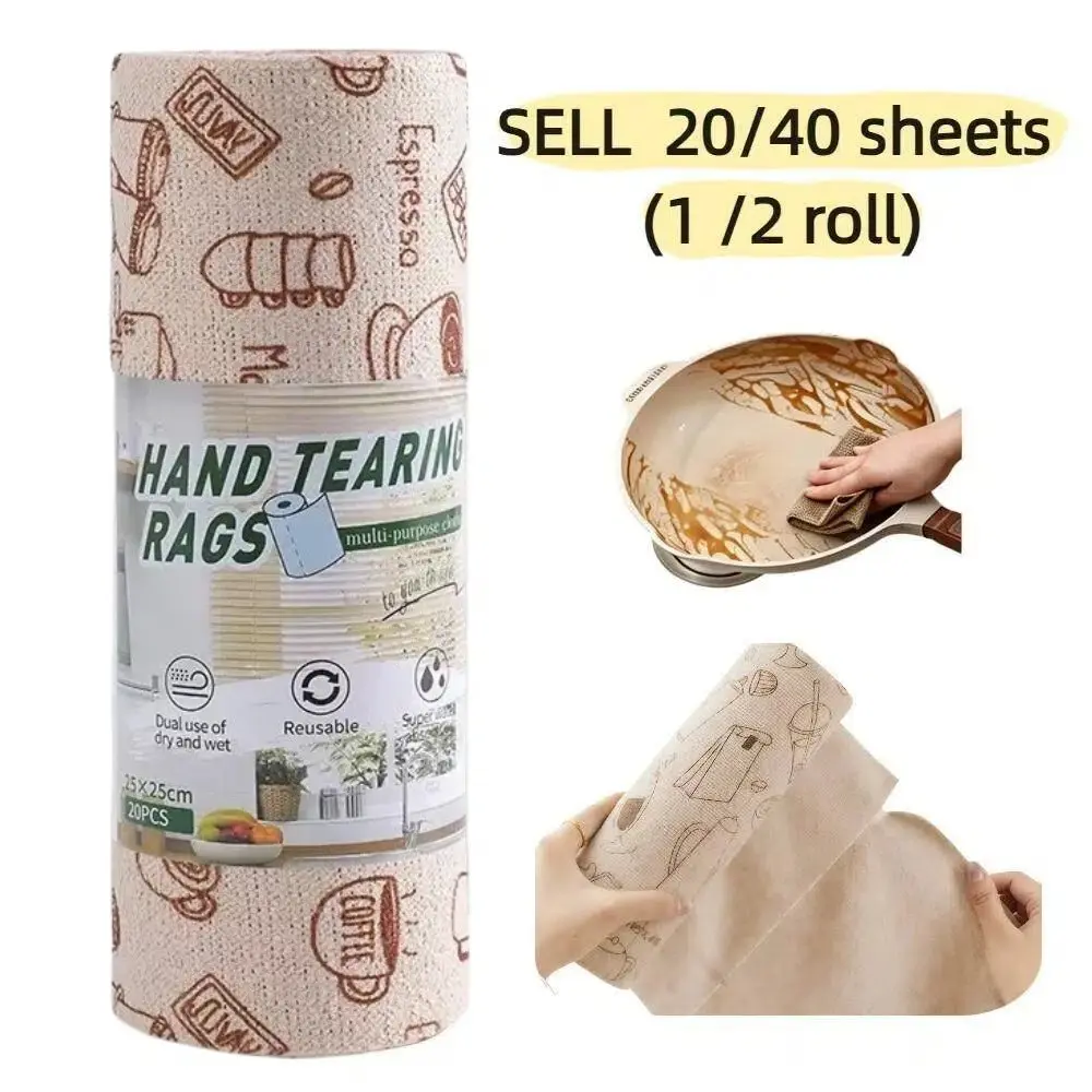 Disposable Kitchen Cleaning Cloth Roll 20/40 Sheets, Thickened Tear Off Dishwashing Rag, Reusable Washable Dry Wet Dual Use Cleaning Wipes, High Absorbent Kitchen Cleaning Towels for Sink Counter Stove Table Daily Kitchen Cleaning