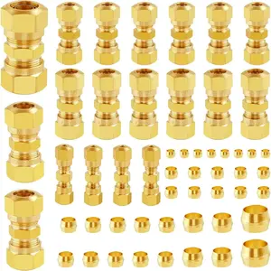 SUNDAY MIRTH 53 count DOT Brass Compression Air  Nylon Tubing Fittings,Straight Union Fitting Assortment Kit 1/4" 1/8" 3/8" 1/2" 5/8" for  or Industrial Air System