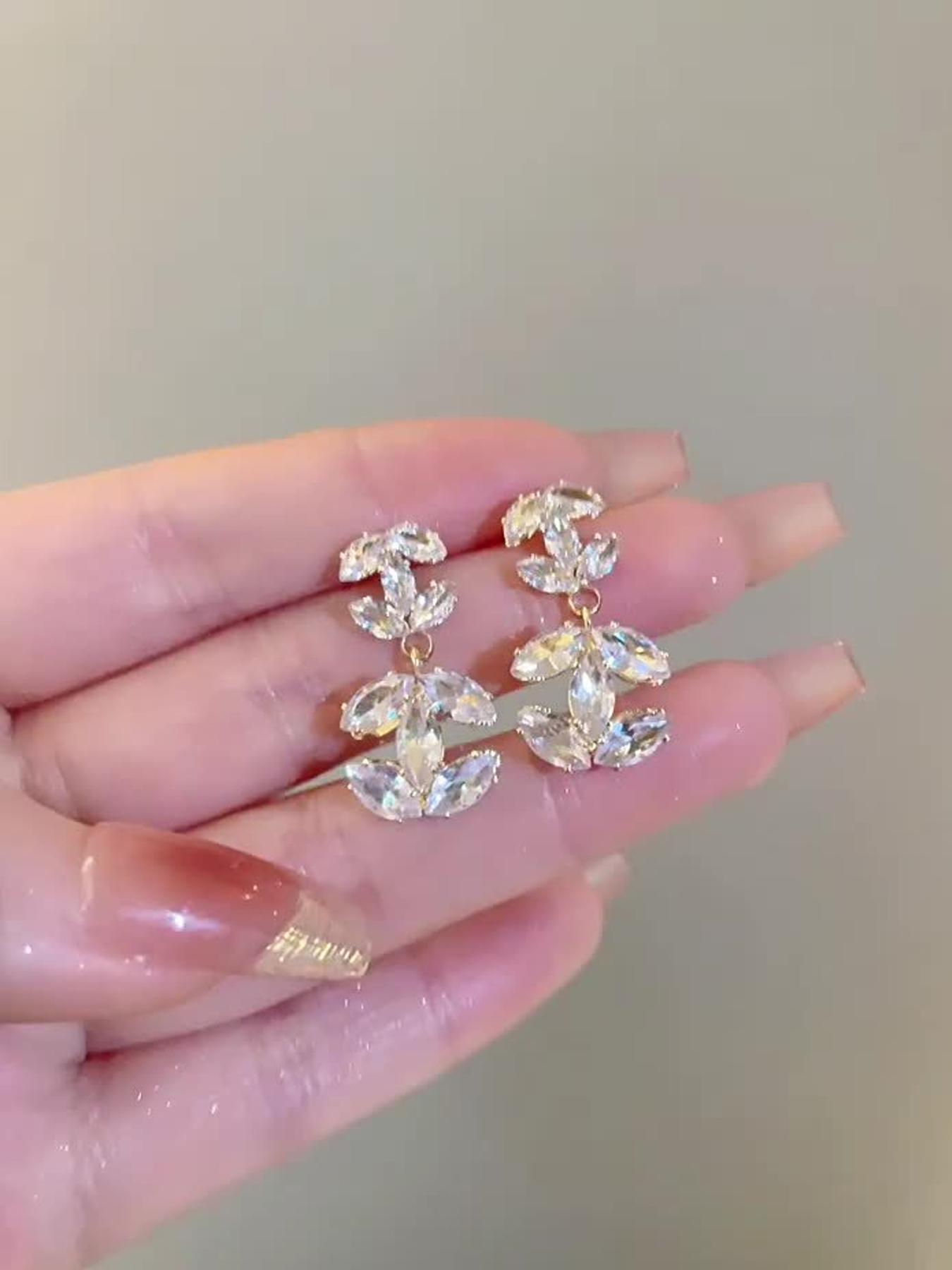 Rhinestone Decorated Earrings, Fashionable Jewelry for Women & Girls, Trendy All-match & Exquisite Jewelry for Birthday Gift