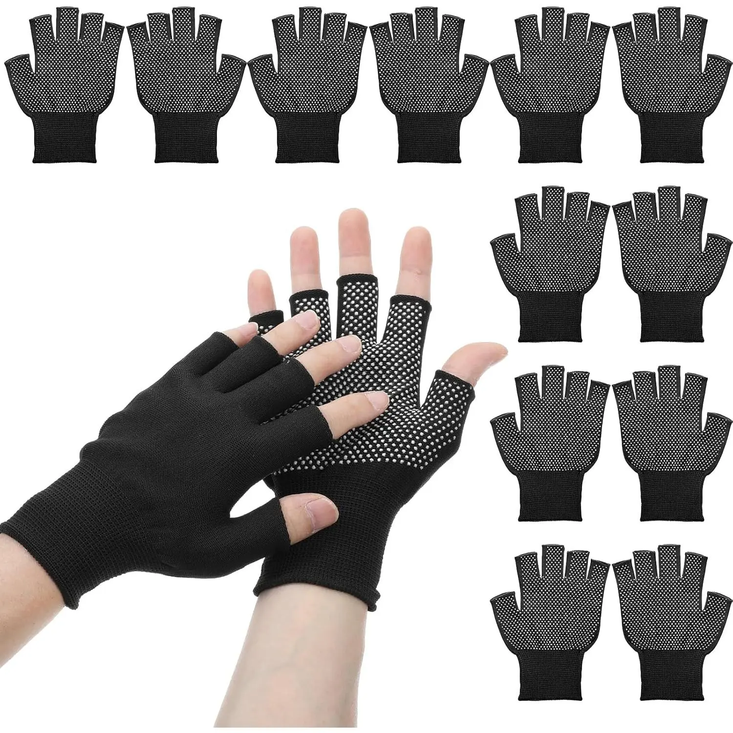 6 Pack Half-Finger Workout Gloves, Lightweight Half-Finger Slip Breathable Fingerless Work Glove Compression Gloves for Cycling Sports Motorcycle Fishing
