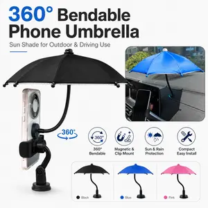 Magnetic Clip Phone Umbrella - Bendable Adjustable Sun Rain Shade, Portable Sunshade Shelter, Compact Easy Install Outdoor Lightweight Canopy for Riding Camping Live Outdoor Sunshade Umbrella