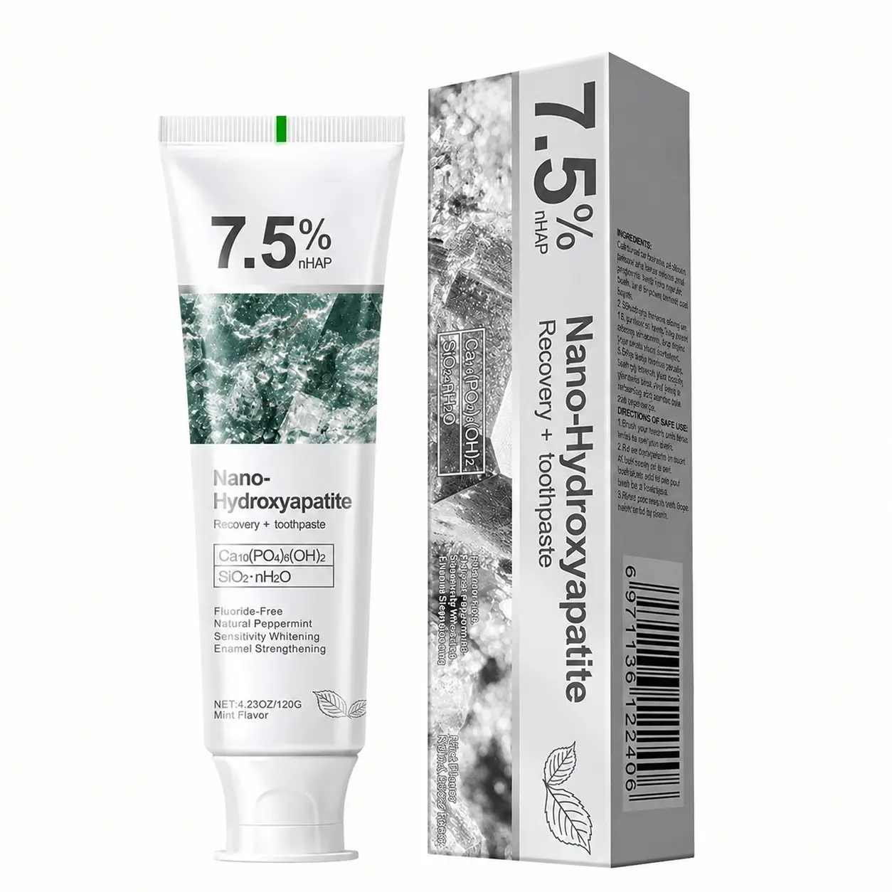 7.5% Nano Hydroxyapatite Toothpaste, Fluoride-Free, Enamel Care Toothpaste, Enamel Repair & Gum Health, Natural Peppermint, Sensitive Teeth, 4.23 Oz