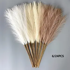 Boho Style Artificial Grass Decorations, 6/24 Pieces Mixed Colors, Fluffy Fake Plants for Vase Filling, Home Decoration, Room Decor, Weddings, Festivals