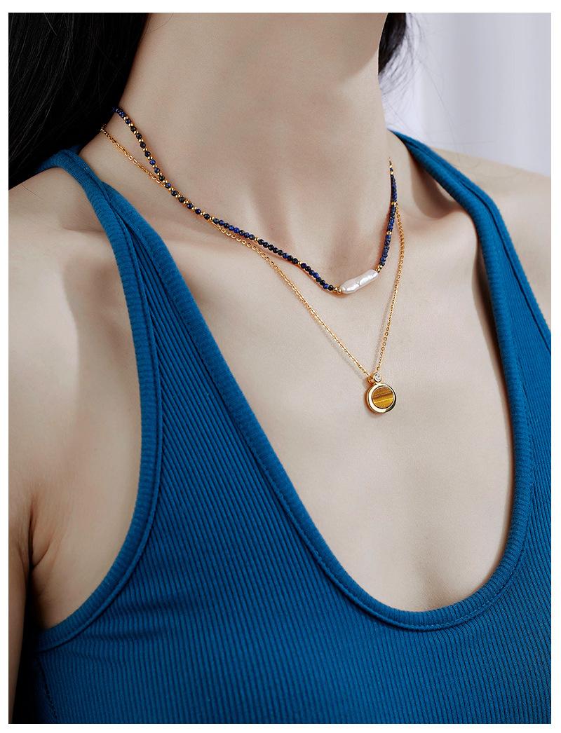 18K Gold Plated Tiger Eye Stone Necklace 925 Sterling Silver Lapis Lazuli Beaded Collar Chain Daily Wear Festival Gift Jewelry