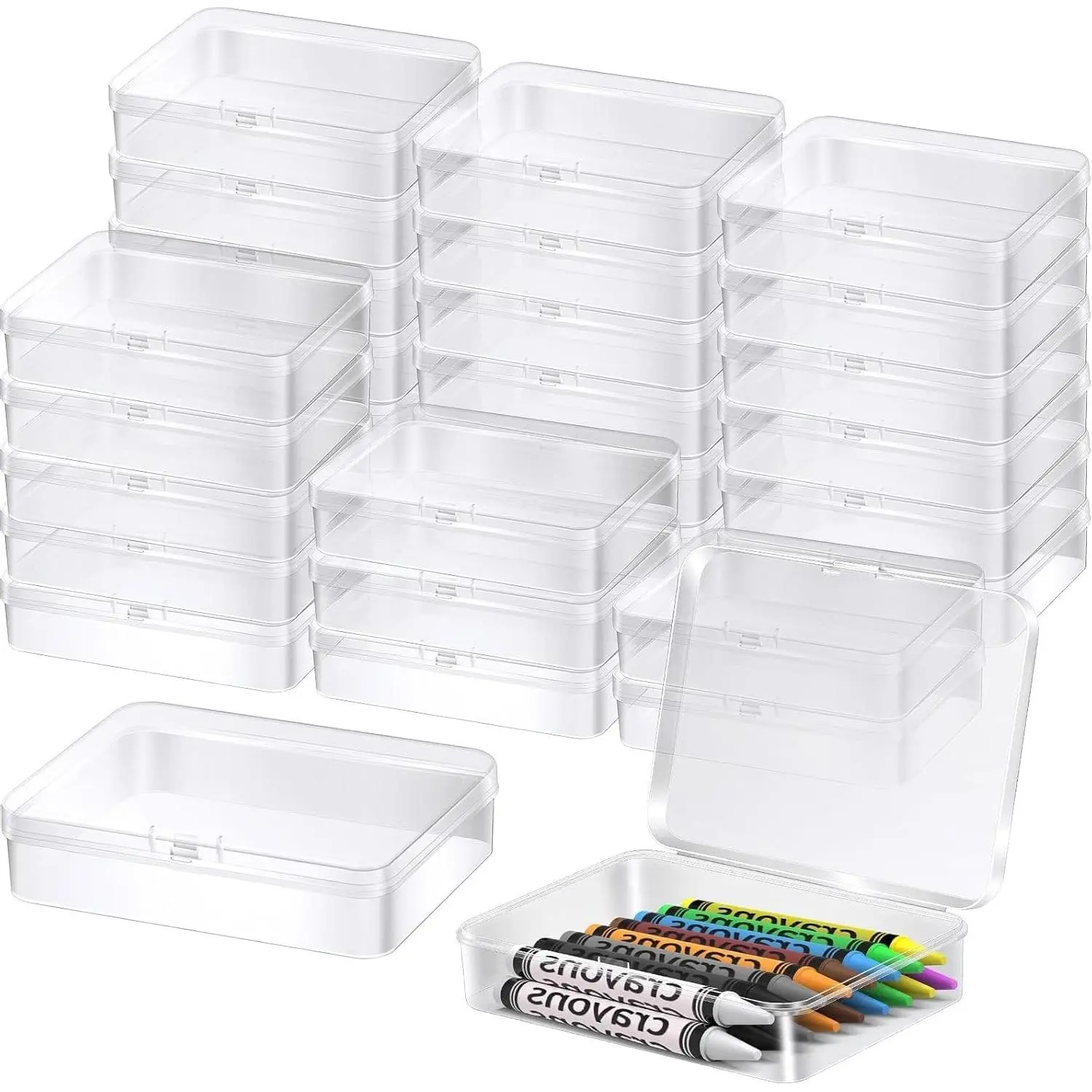 30 Pcs Plastic Crayon Box with Hinged Lid Clear Storage Containers Crayon Case for School Classroom Supplies (Clear)