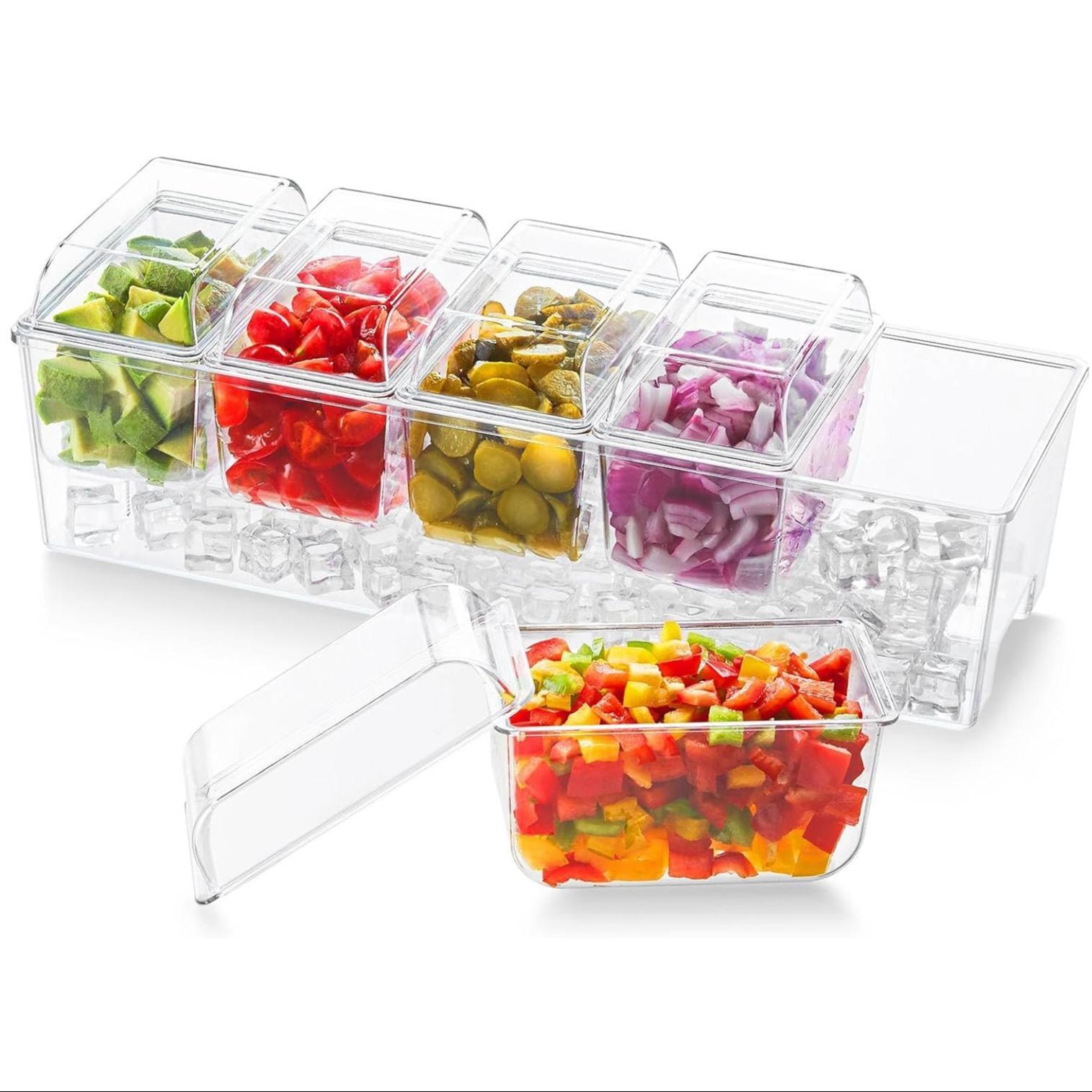 Storage Boxes, Chilled Condiment Racks, Trays with Individual Lids and Removable Plates, Fruit and Candy Boxes, Condiment Trays for Bar Accessories, Fruits, Salads, Burritos, Party Decorations, Kitchen Appliance.