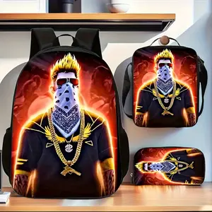 Set of 3 Freedom Fire Backpack - Spacious And Lightweight School Bag with Adjustable Straps, Zipper Closure, And Crossbody Bag, Ideal for Daily Commuting, Casual Use, And Leisure Backpack |   Stylish Backpack |   Durable Zipper Closure, School Backpack
