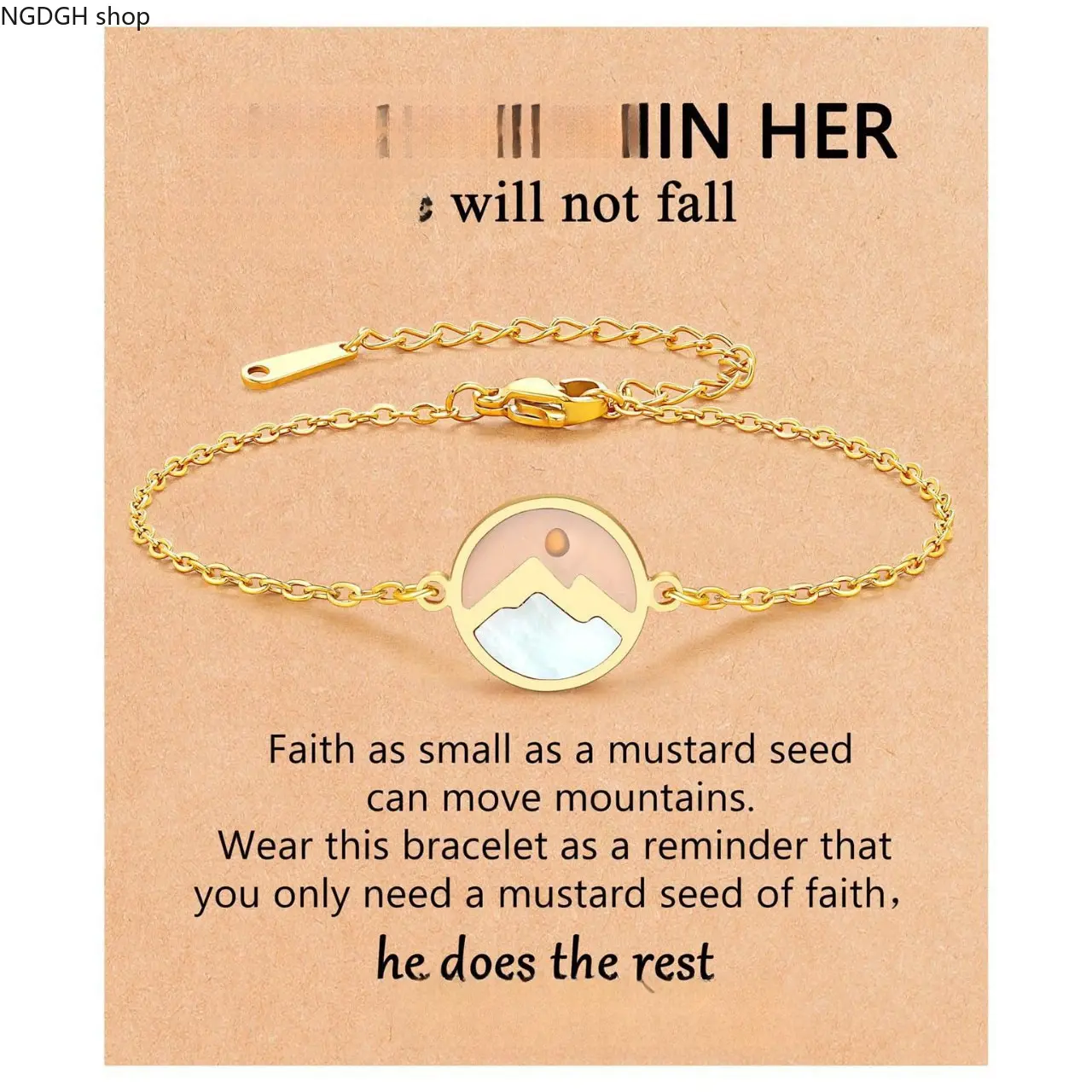 Mountain Faith Gold Bracelet for Females - Adjustable Chain, Minimalist Symbol Pendant, Lightweight Classic Daily Religious Jewelry, Elegant Statement Prayer Reminder
