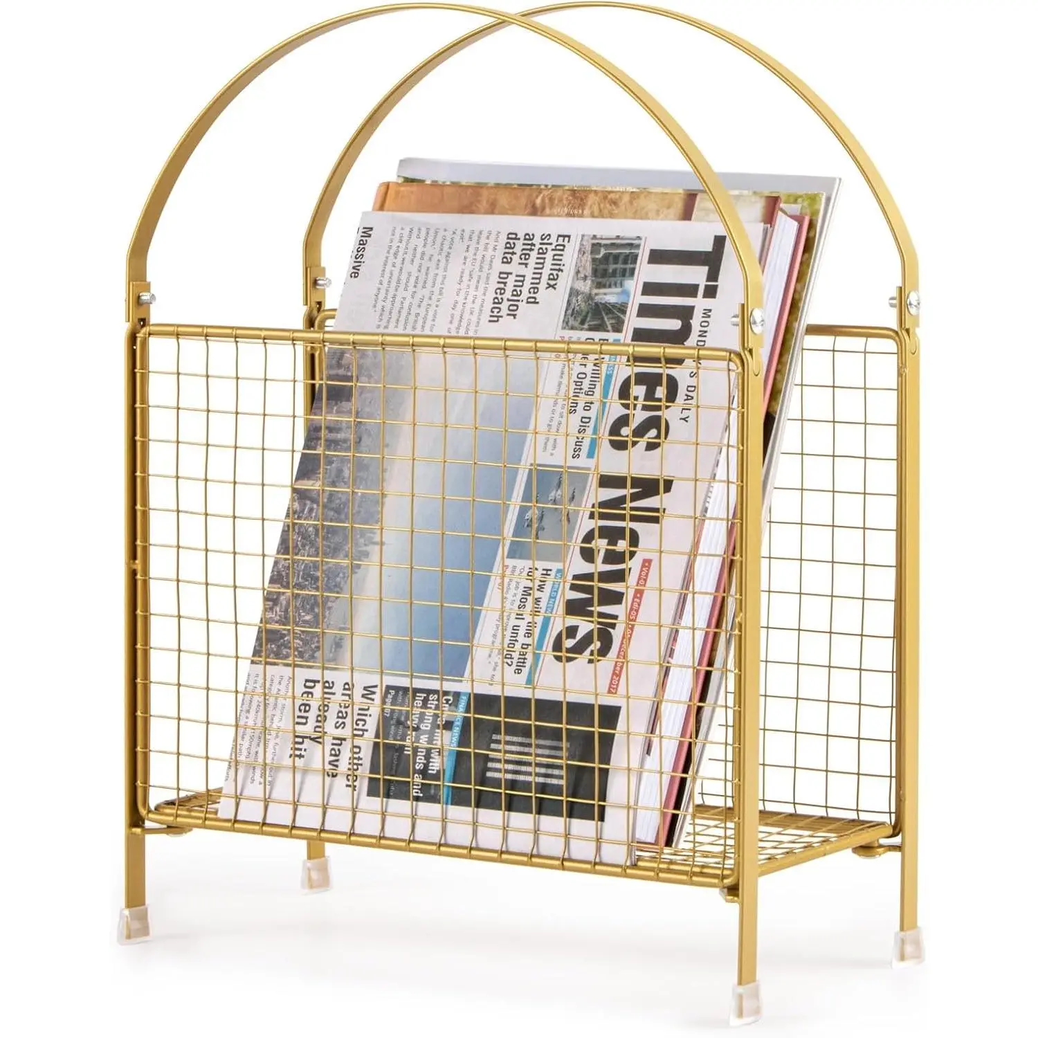 Freestanding Metal Magazine Rack Floor Stand, Handbag Design Holder for Magazines, Newspapers, Books, Vinyl Records - GoldGift