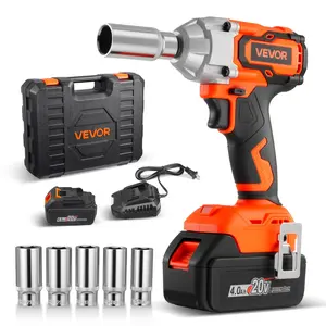 VEVOR Cordless Impact Wrench, 280 ft-lbs/ 380 Nm High Torque, 3/8 inch, 20V Electric Impact Wrench with Brushless Motor, 4Ah Battery, Charger, 5 Sockets and Belt Clip, for Car Tire Truck DIY