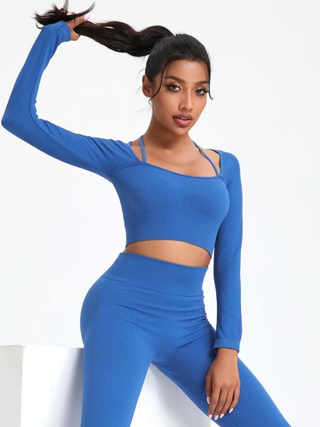 Women's Long Sleeve Casual Fitness Top, Fitness Activewear, Fitted Polyester Fabric, All Season Wearable Gym Training, Comfortable & Stylish Design