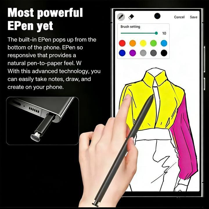 2025 New Unlocked Edition 5G Android Smartphone with High-Definition Display, Front Camera, Rear Camera, Large Capacity Battery, Dual SIM, Built-in Pen, Facial Unlock Support, Includes Charger, Headphones, and Phone Case