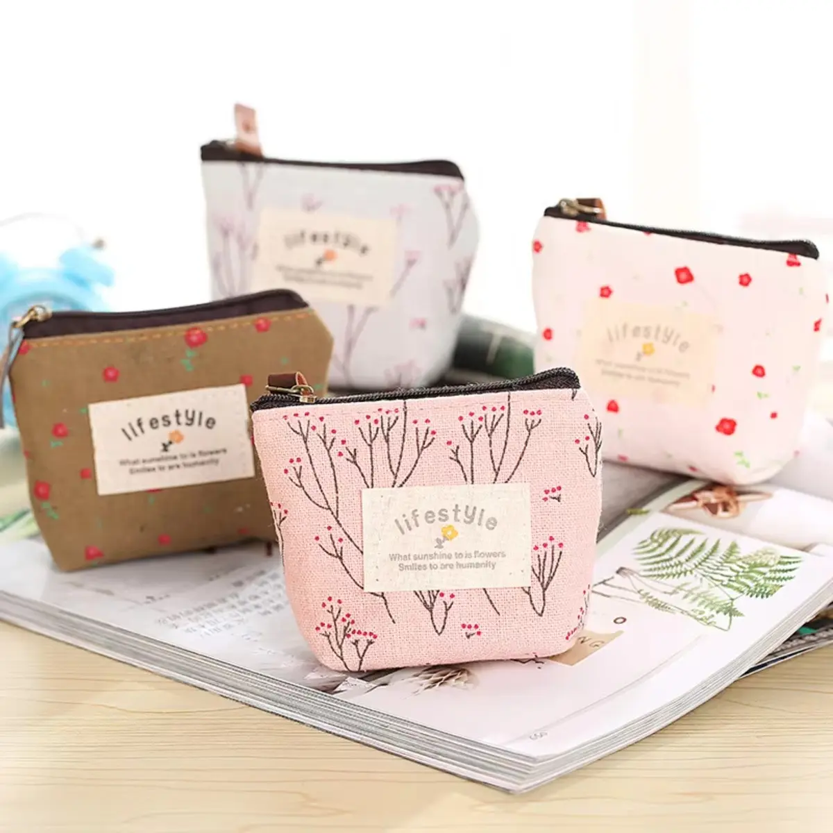1/4Pcs Fashion Flower Pattern Coin Purses Small Fresh Canvas Coin Wallet Lady Girls Earphone Coin Key Money Storage Bag Zipper Pouch