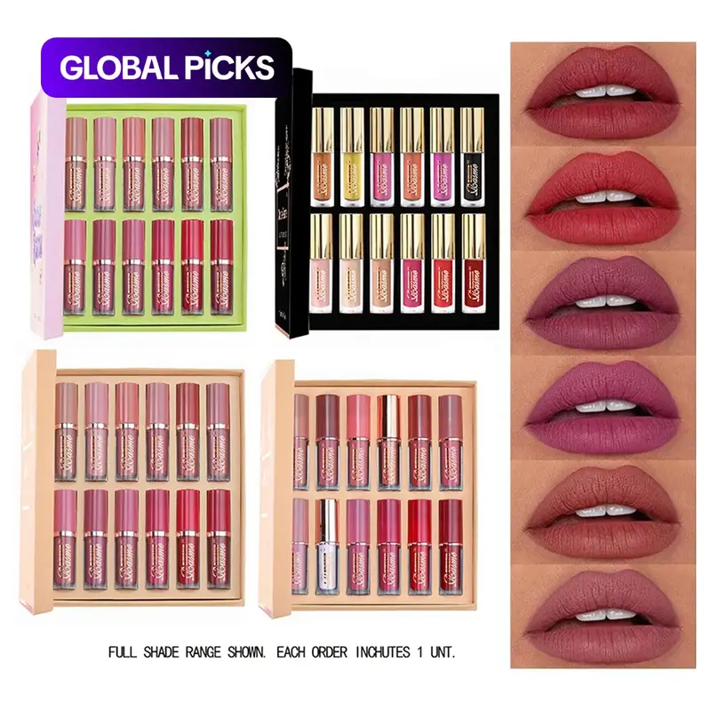 Long-Lasting Liquid Lipstick Set, Long Lasting Lipsticks, 12Pcs Hydrating Lip Color in Matte & Shimmer Finishes, Suitable for All Occasions, Lip Makeup for Women, Makeup Accessories, Cosmetics #GLOBAL PICKS